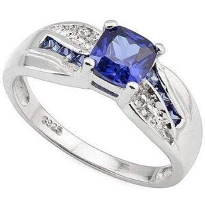 1.5 ct Lab-Created Tanzanite & Diamond Accent Ring – .925 Sterling‎ Silver-Sz 9